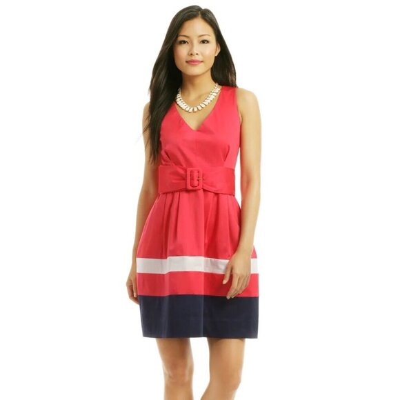 kate spade new york Dresses & Skirts - Kate Spade Sawyer Dress Pink Blue Striped Fit Flare Mini Size 8 V Neck